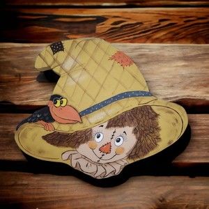 Hand Painted Scarecrow‎ Wooden Wall Art Fall Halloween Autumn Decoration Folk